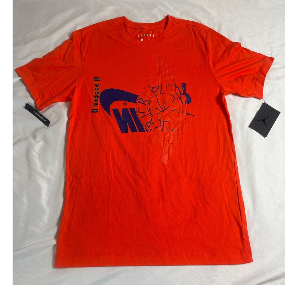 Jordan T-Shirt Mens Small Orange New AO0601-891 Wings Graphic Tee